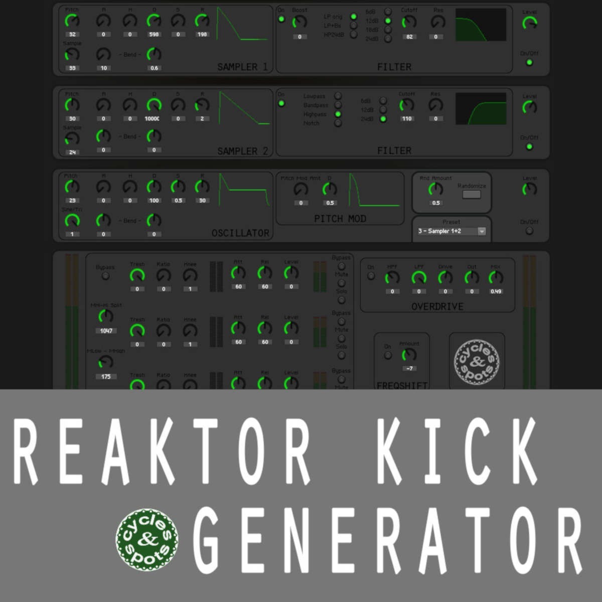 Cycles and Spots - Reaktor Kick Generator Presets Software GUI Artwork
